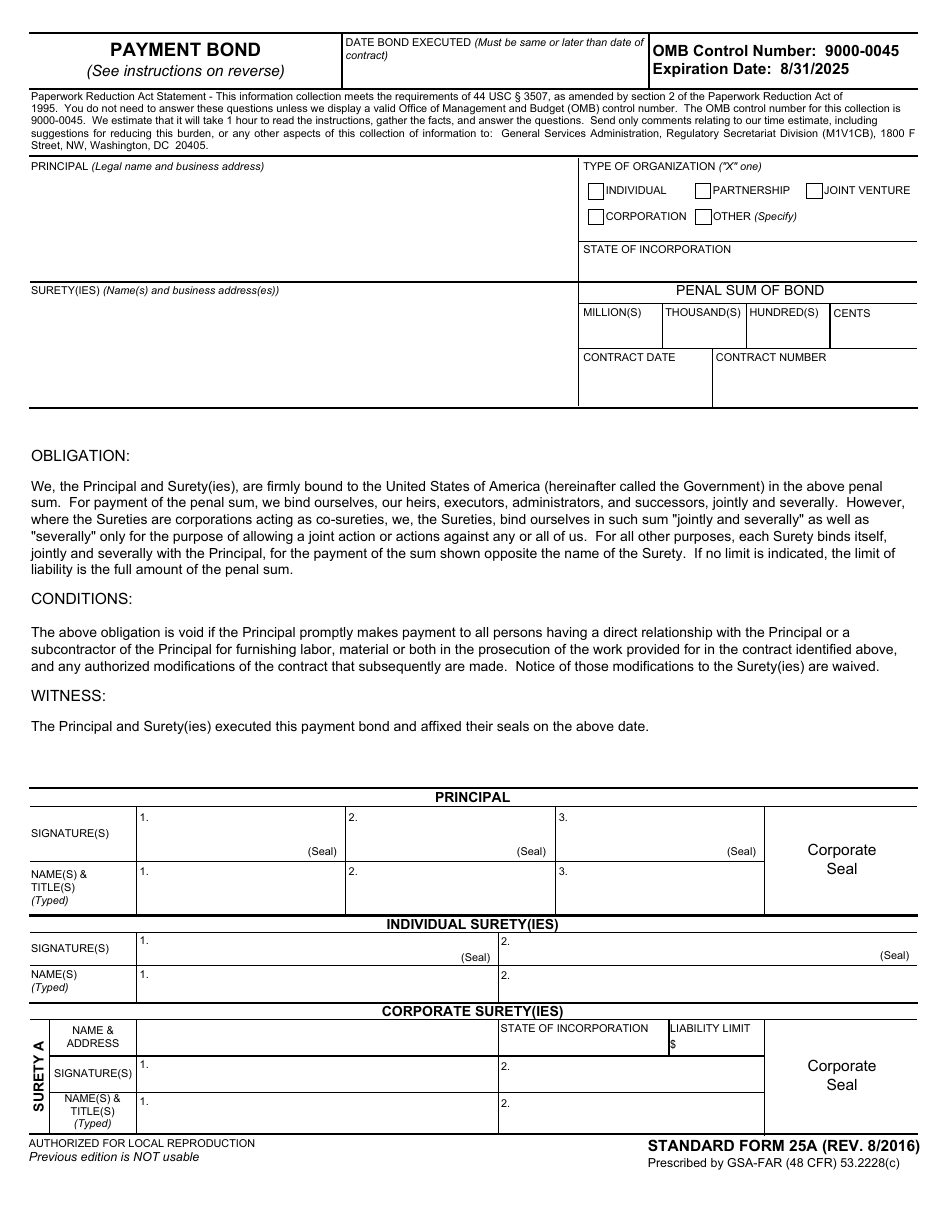 Form SF-25A Payment Bond, Page 1