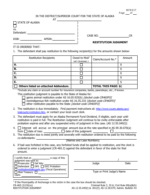Form CR-465  Printable Pdf