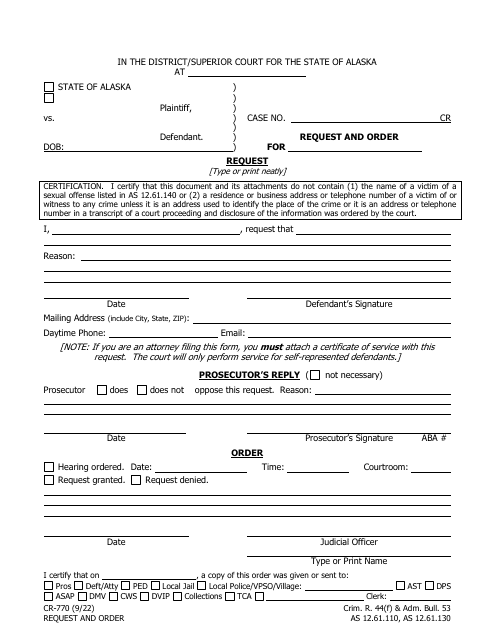 Form CR-770 Request and Order - Alaska