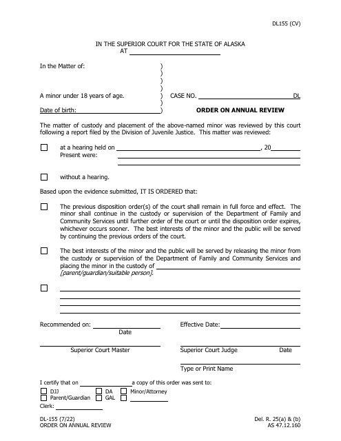 Form DL-155 Order on Annual Review - Alaska