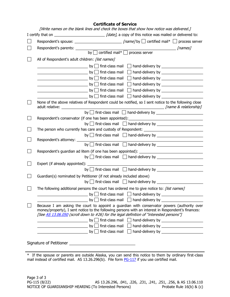 Form PG-115 Notice of Guardianship Hearing (To Interested Persons) - Alaska, Page 3