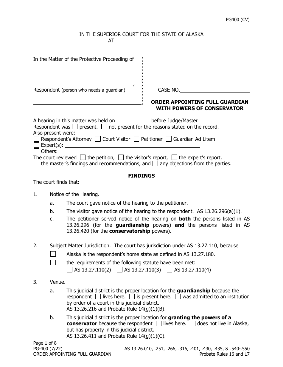 Form PG-400 - Fill Out, Sign Online and Download Printable PDF, Alaska ...