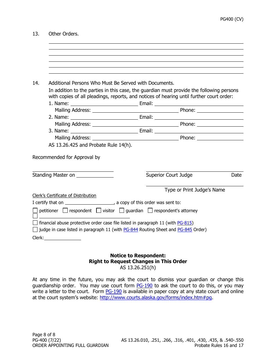 Form PG-400 Download Printable PDF or Fill Online Order Appointing Full ...