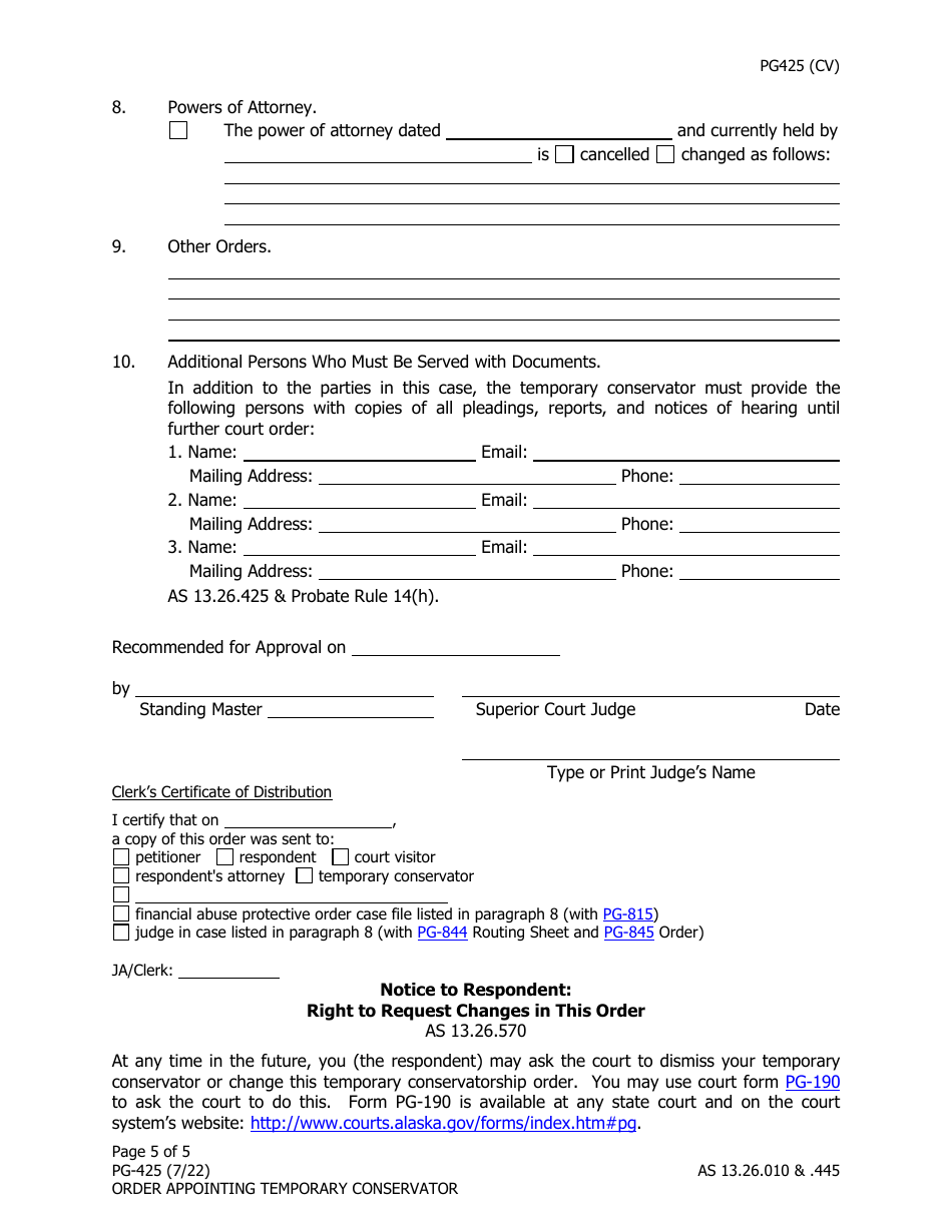 Form PG-425 Download Printable PDF or Fill Online Order Appointing ...