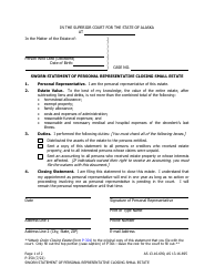 Document preview: Form P-350 Sworn Statement of Personal Representative Closing Small Estate - Alaska