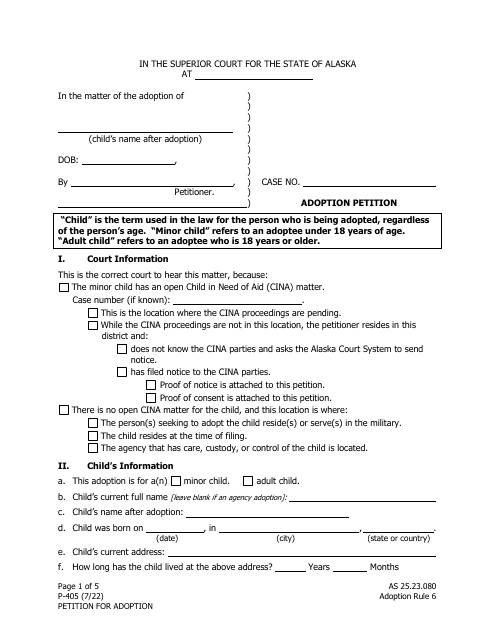 Form P-405  Printable Pdf
