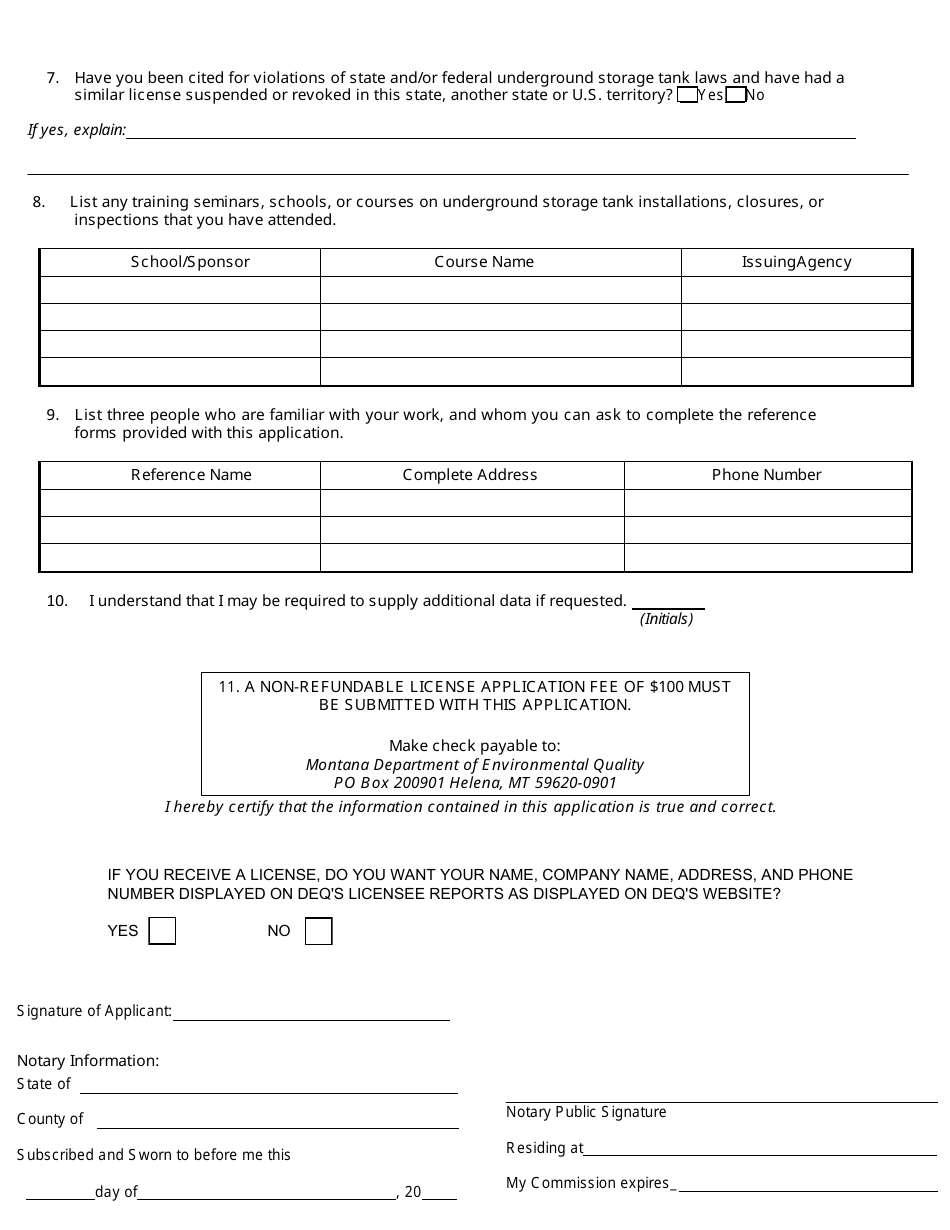 Application for Underground Storage Tank Compliance Inspector - Montana, Page 2