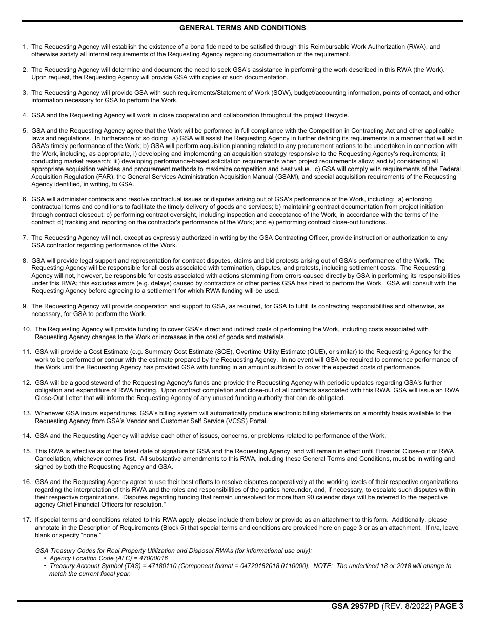 GSA Form 2957PD Reimbursable Work Authorization (Real Property Utilization and Disposal), Page 3