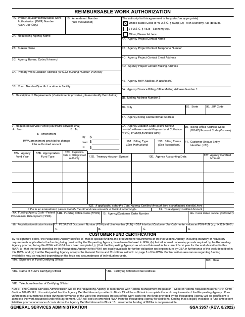 GSA Form 2957 Reimbursable Work Authorization