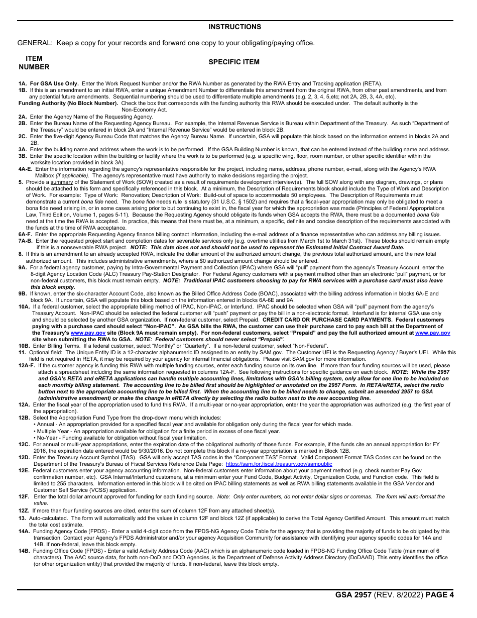 GSA Form 2957 Reimbursable Work Authorization, Page 4