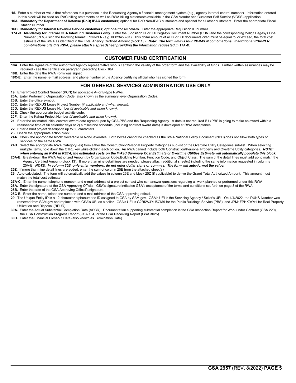 GSA Form 2957 Reimbursable Work Authorization, Page 5
