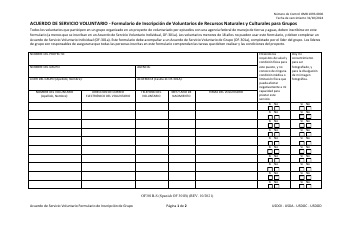 Document preview: Formulario OF-301B-S Acuerdo De Servicio Voluntario - Formulario De Inscripcion De Voluntarios De Recursos Naturales Y Culturales Para Grupos (Spanish)