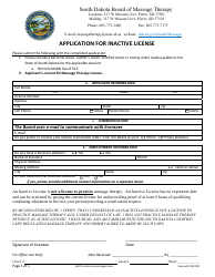 Application for Inactive License - South Dakota