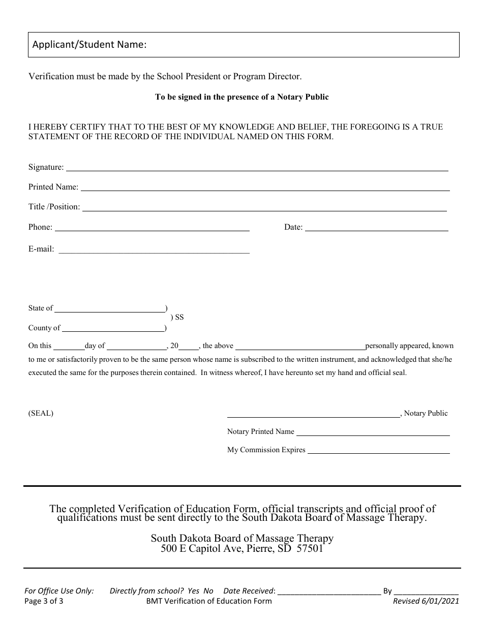 South Dakota Verification of Education Form Fill Out, Sign Online and