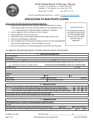 Application to Reactivate License - South Dakota