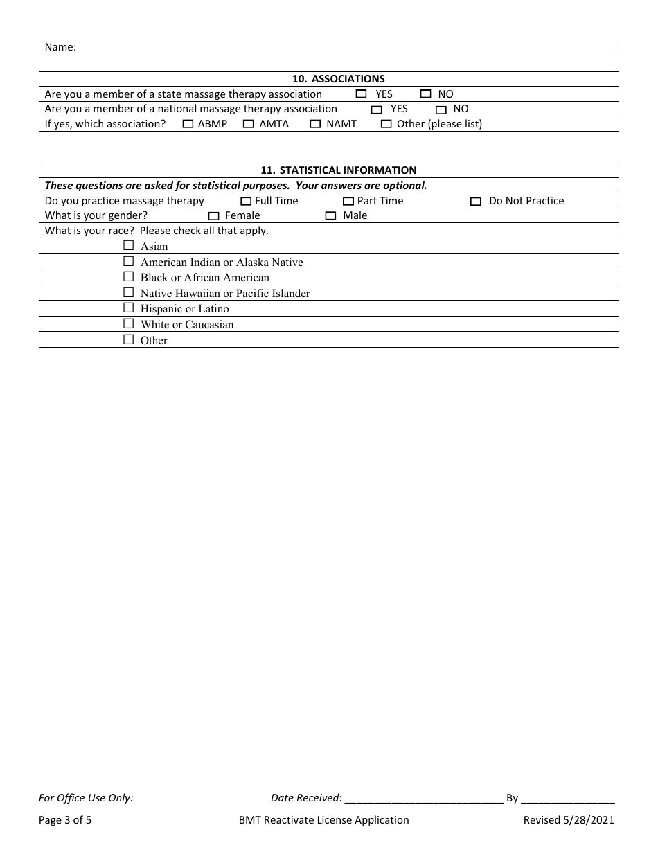 Application to Reactivate License - South Dakota, Page 3