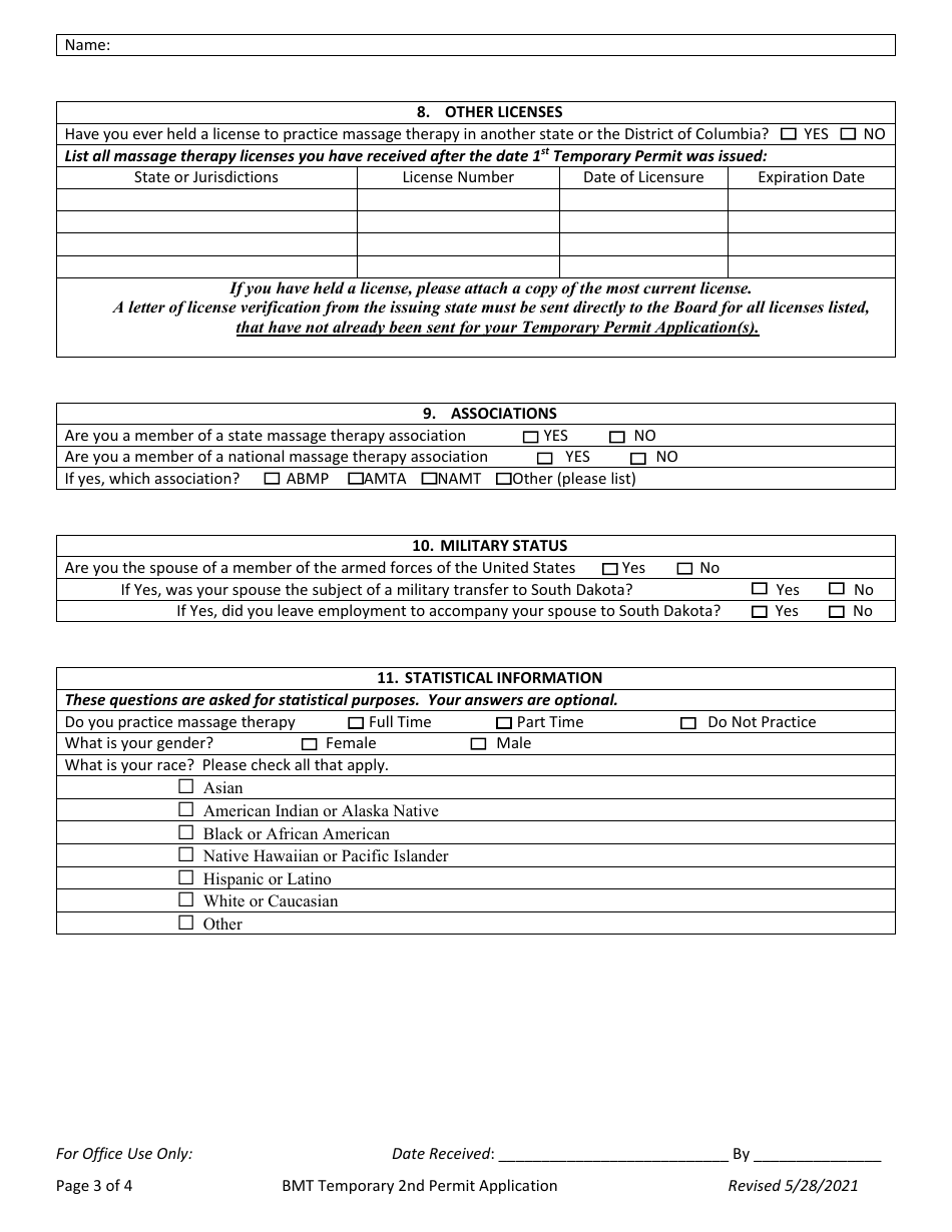 Application for 2nd Temporary Permit - South Dakota, Page 3