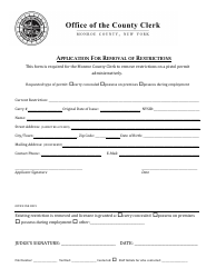 Document preview: Application for Removal of Restrictions - Monroe County, New York