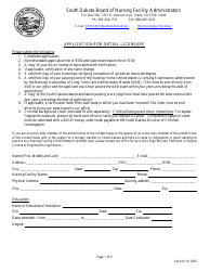 Application for Initial Licensure - Board of Nursing Facility Administrators - South Dakota