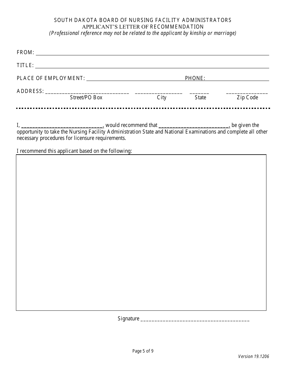 Application for Initial Licensure - Board of Nursing Facility Administrators - South Dakota, Page 5