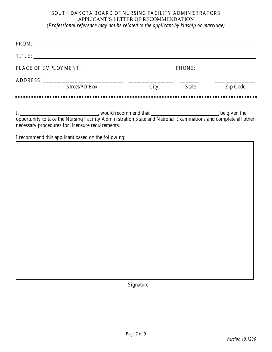 Application for Initial Licensure - Board of Nursing Facility Administrators - South Dakota, Page 7