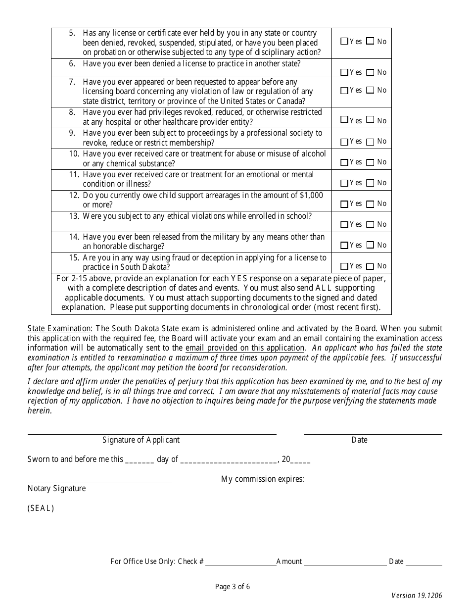 Application for Reciprocal Licensure - Board of Nursing Facility Administrators - South Dakota, Page 3