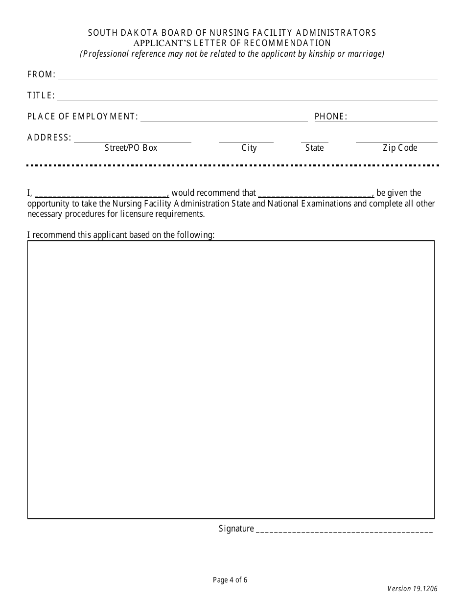 Application for Reciprocal Licensure - Board of Nursing Facility Administrators - South Dakota, Page 4
