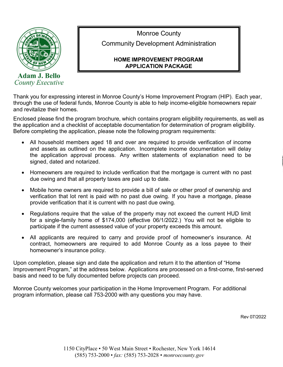 Application Form - Home Improvement Program - Monroe County, New York, Page 1