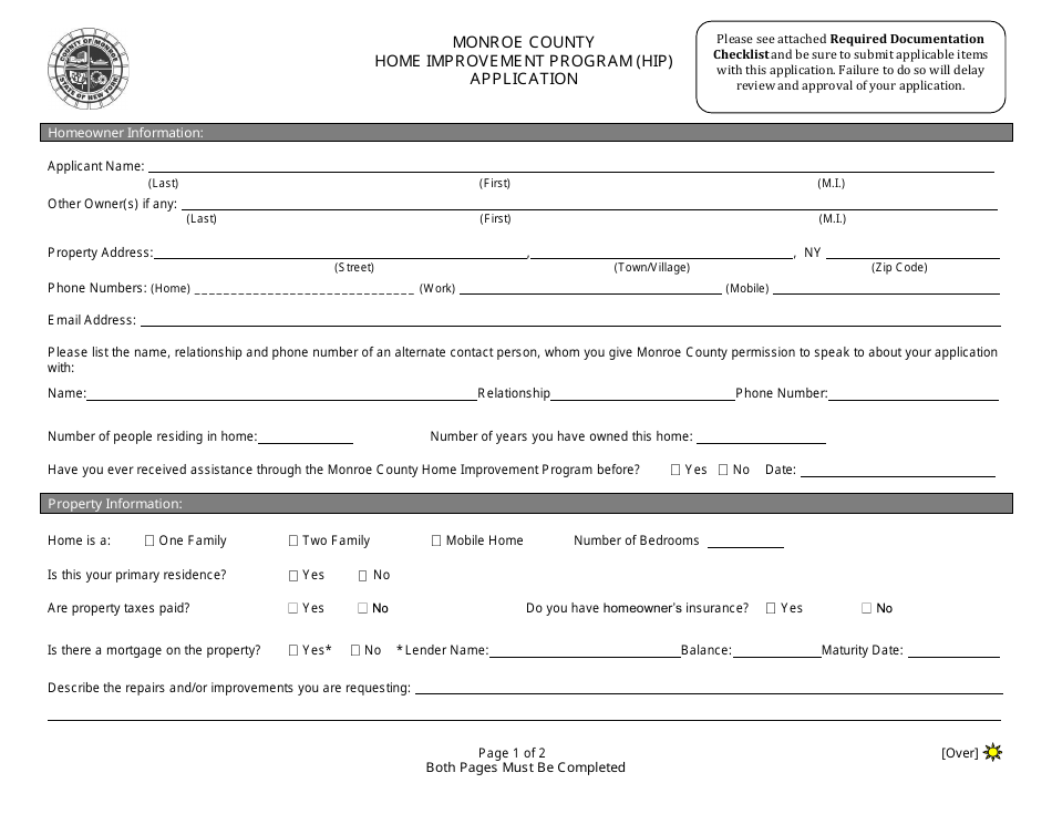 Application Form - Home Improvement Program - Monroe County, New York, Page 3