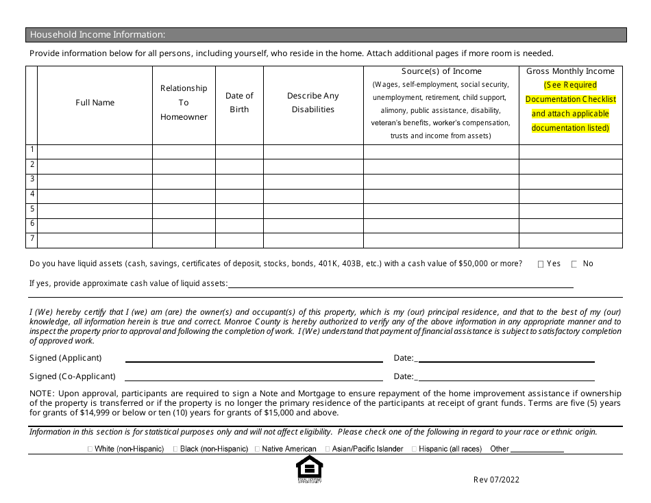 Application Form - Home Improvement Program - Monroe County, New York, Page 4