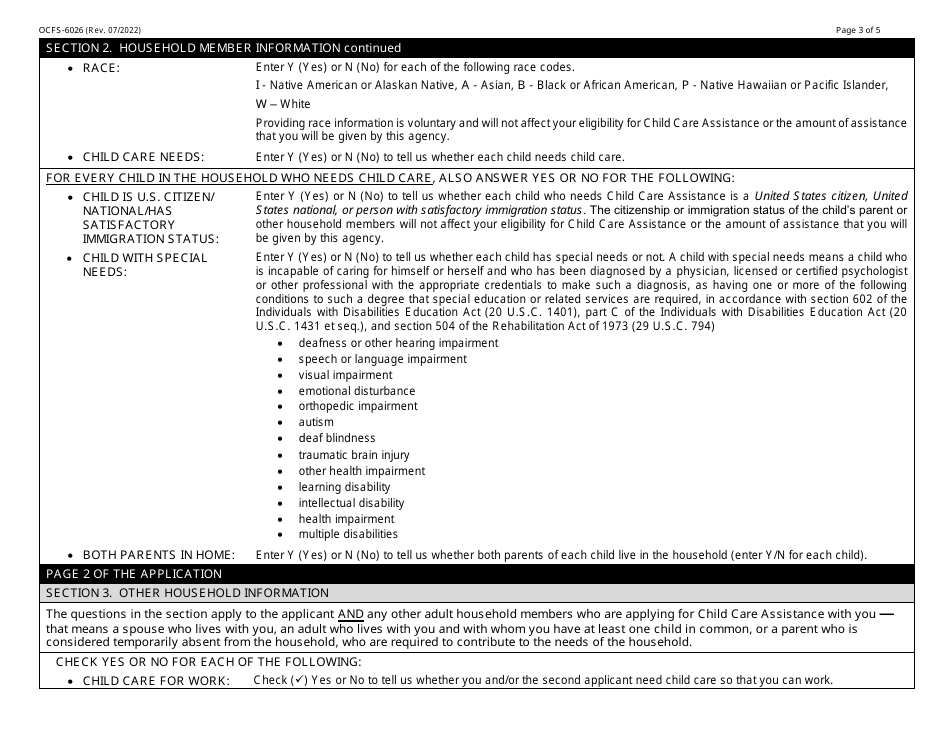 Instructions for Form OCFS-6025 Application for Child Care Assistance - New York, Page 3
