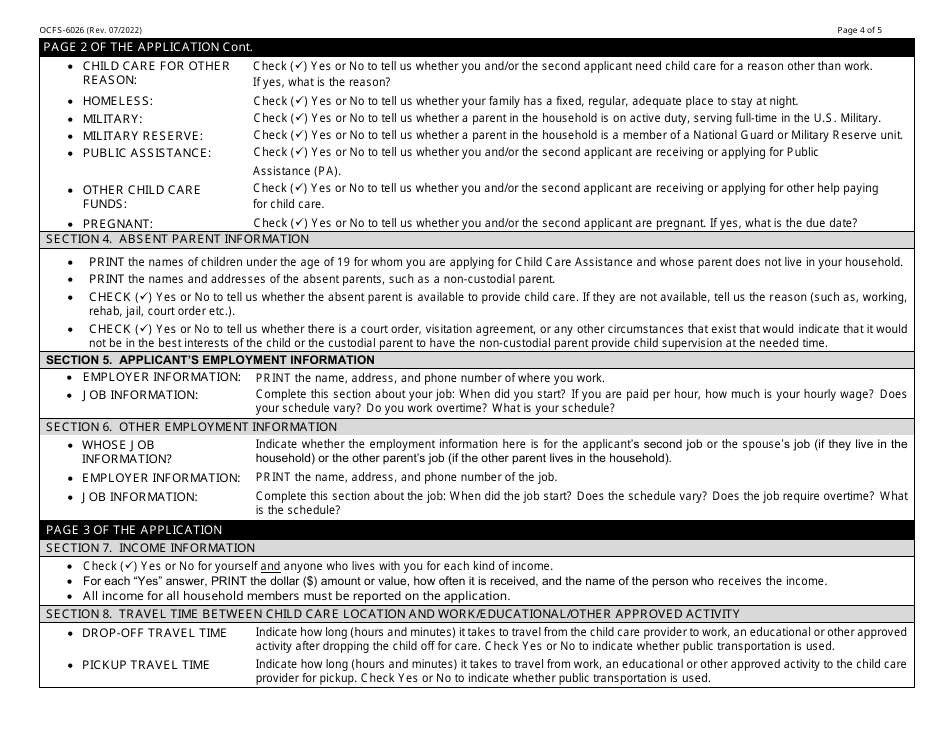 Instructions for Form OCFS-6025 Application for Child Care Assistance - New York, Page 4