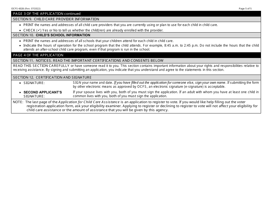 Instructions for Form OCFS-6025 Application for Child Care Assistance - New York, Page 5