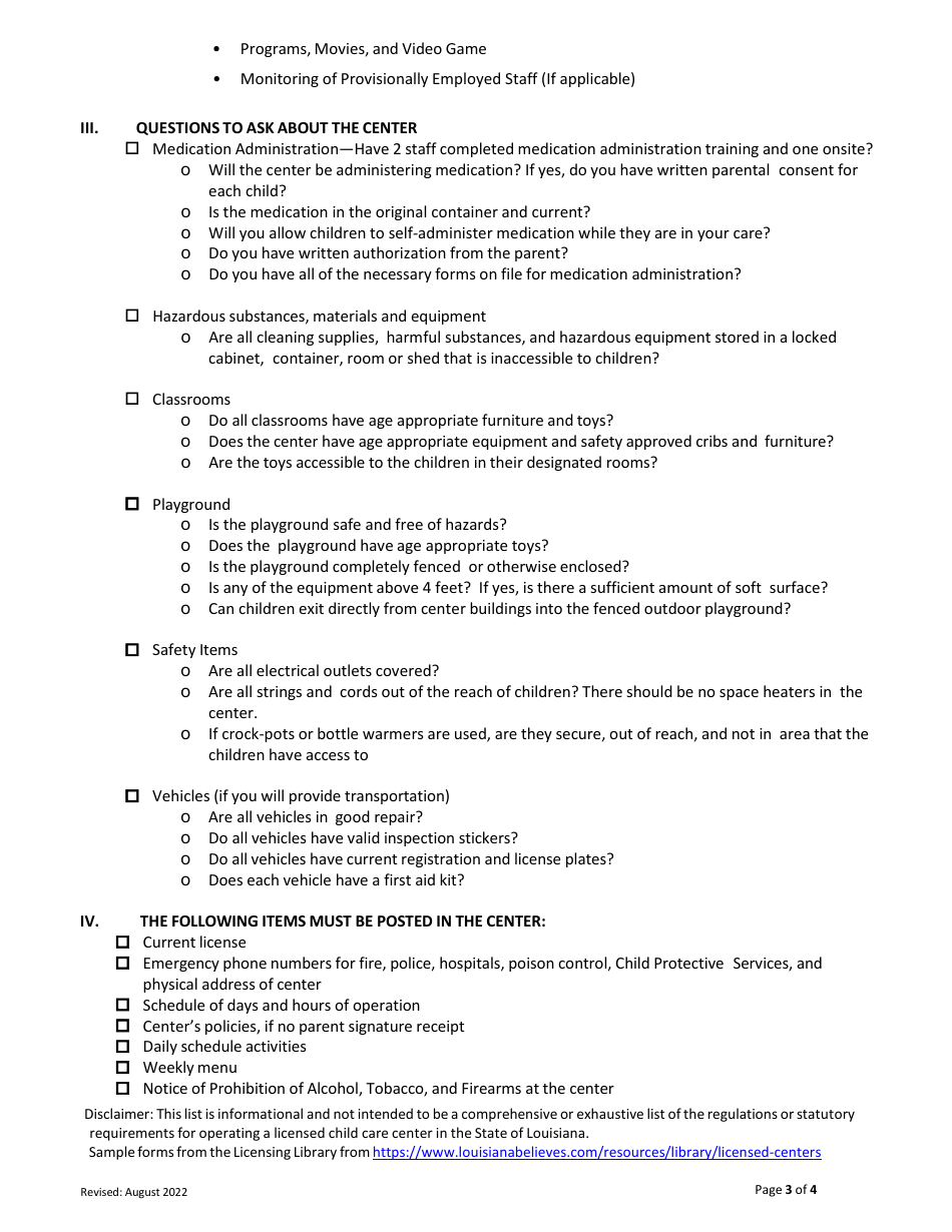 Louisiana Initial Licensure Inspection Checklist - Fill Out, Sign ...