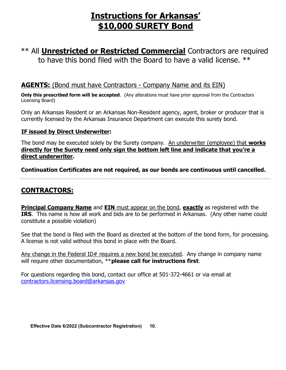Commercial Subcontractor Registration Application - Arkansas, Page 10