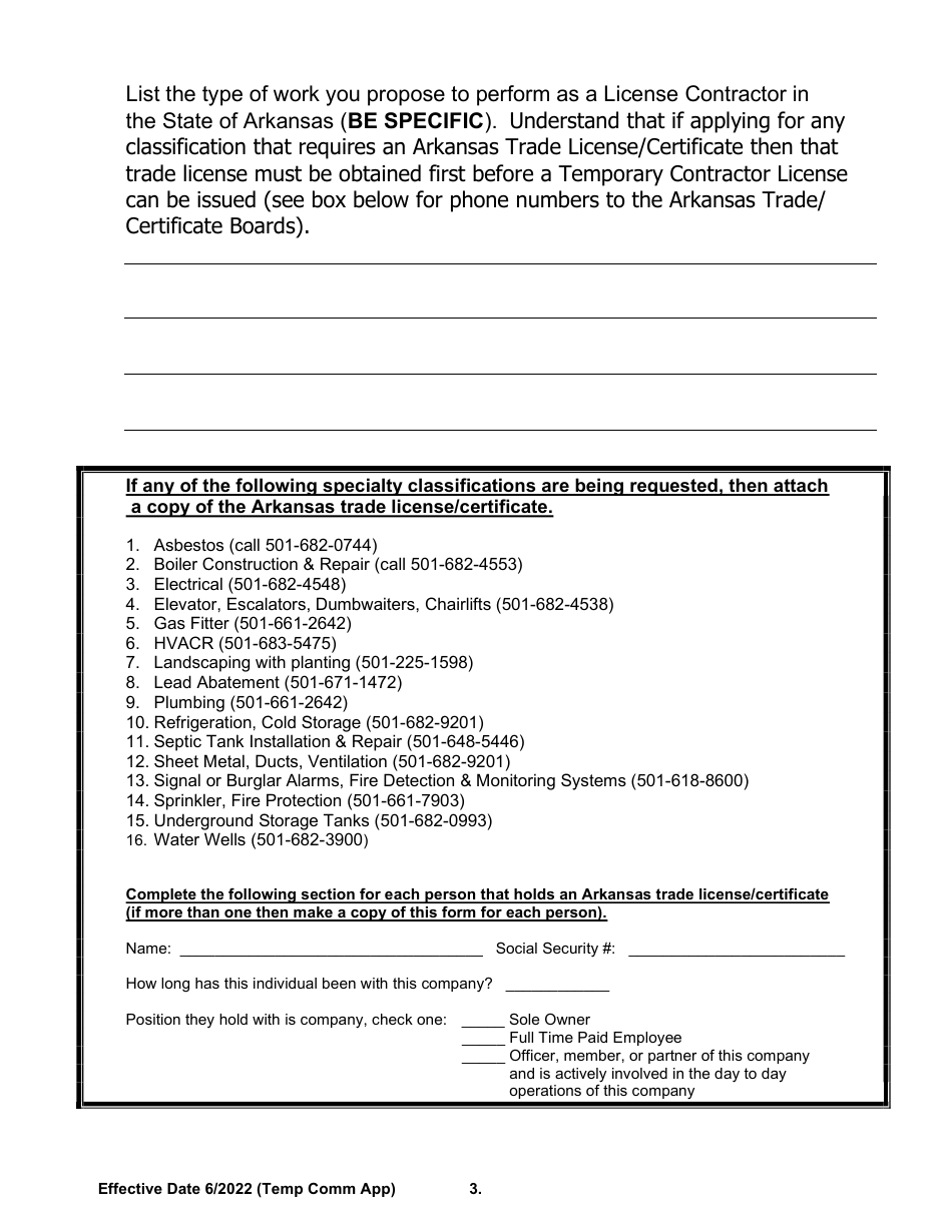 Temporary Commercial Licensing Application - Arkansas, Page 3