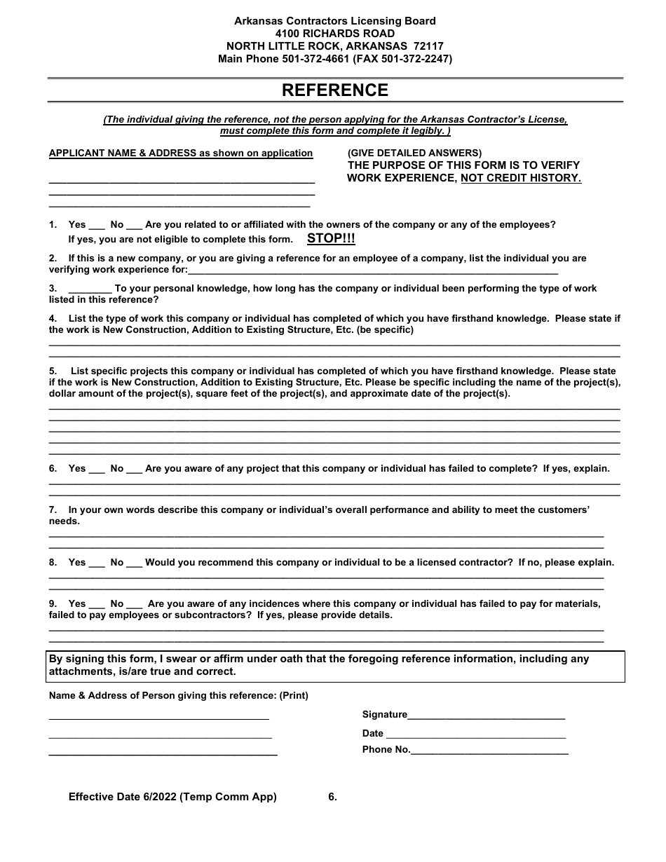 Temporary Commercial Licensing Application - Arkansas, Page 6