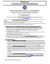 Document preview: Temporary Commercial Licensing Application - Arkansas