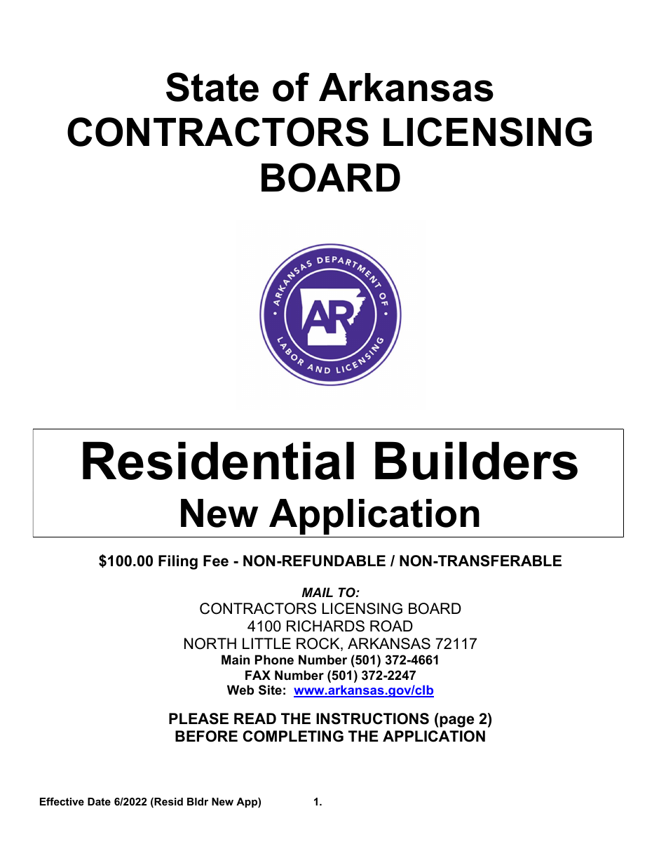 Residential Builders New Application - Arkansas, Page 1