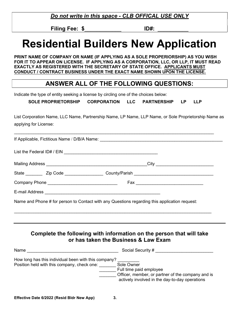 Residential Builders New Application - Arkansas, Page 3