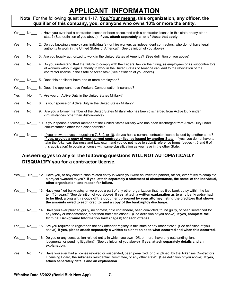 Residential Builders New Application - Arkansas, Page 7