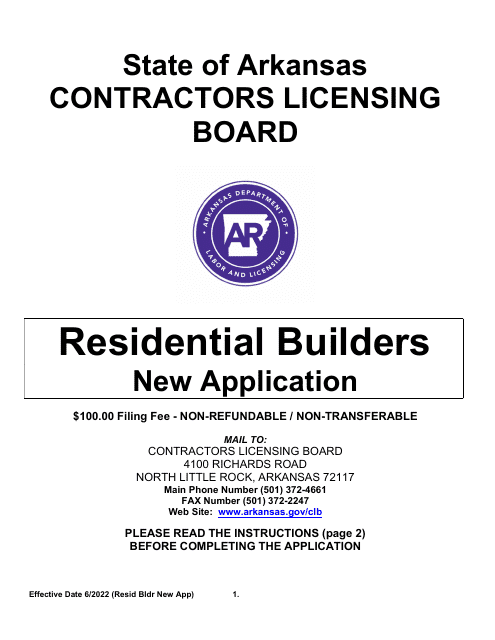 Residential Builders New Application - Arkansas Download Pdf