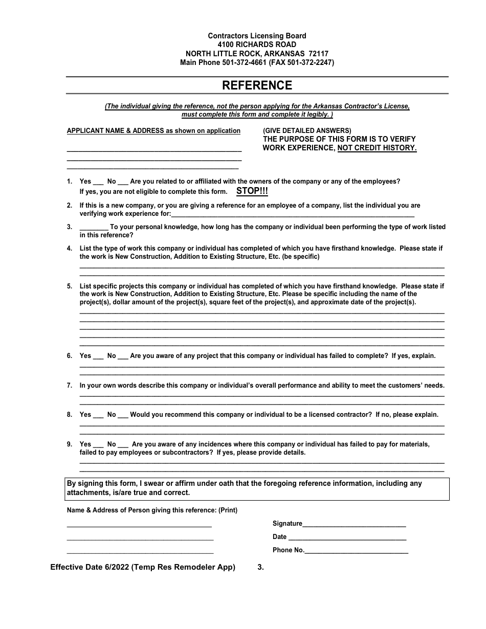 Temporary Residential Remodeler Licensing Application - Arkansas, Page 3