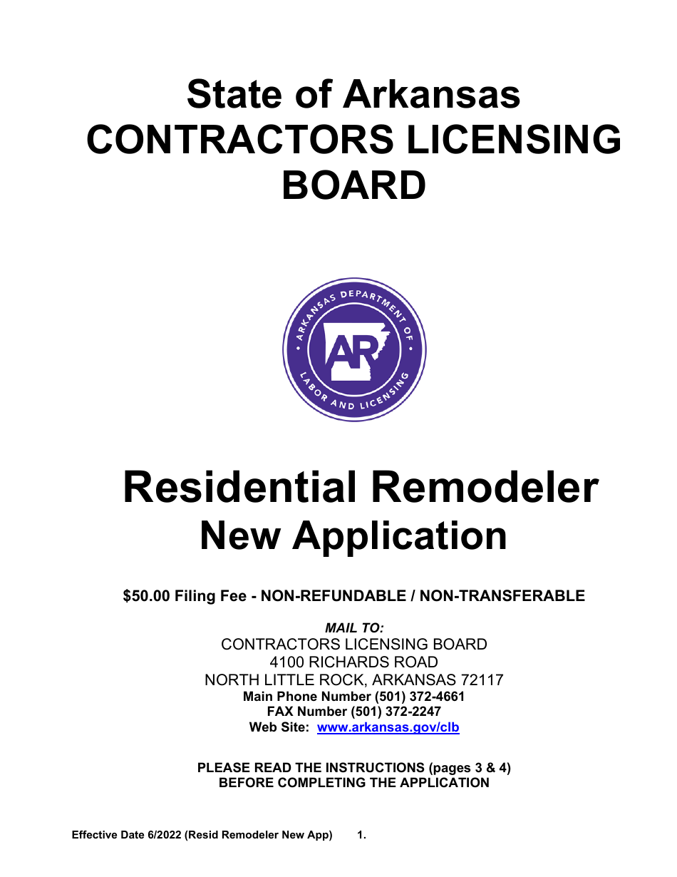 Residential Remodeler New Application - Arkansas, Page 1
