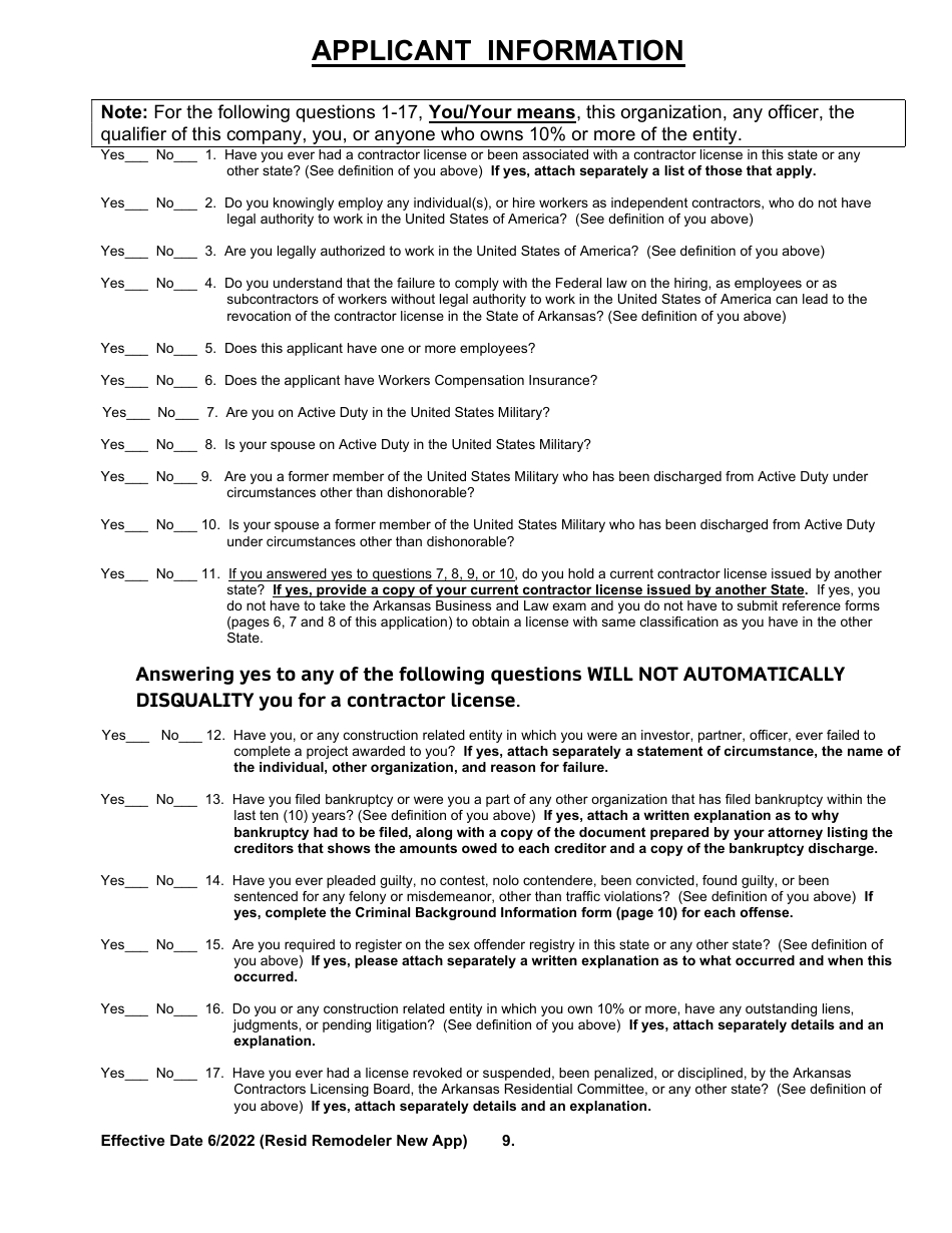 Residential Remodeler New Application - Arkansas, Page 9