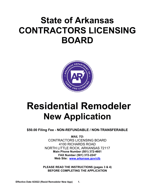 Residential Remodeler New Application - Arkansas Download Pdf
