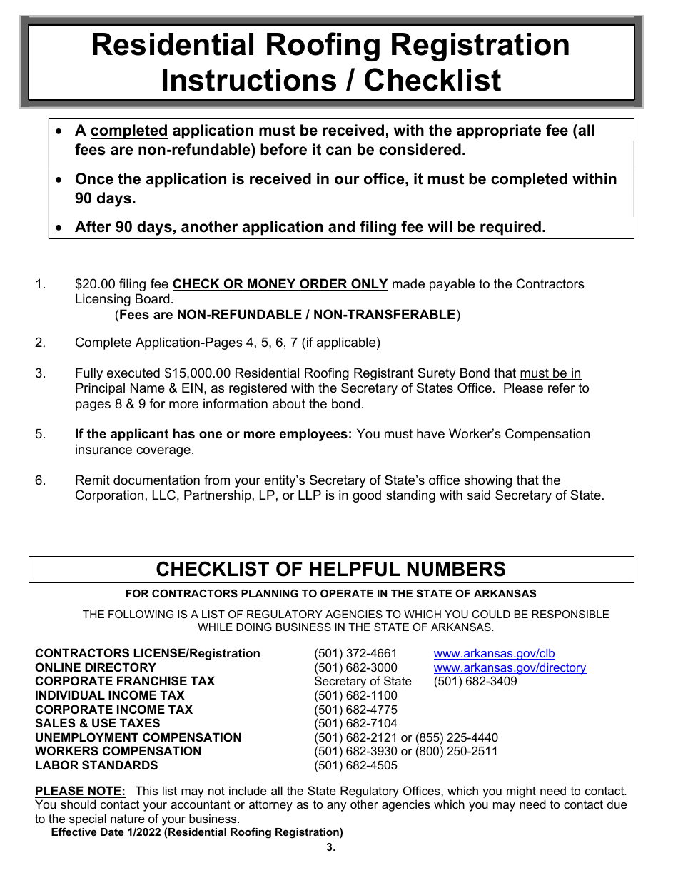 Residential Roofing Registration - Arkansas, Page 3