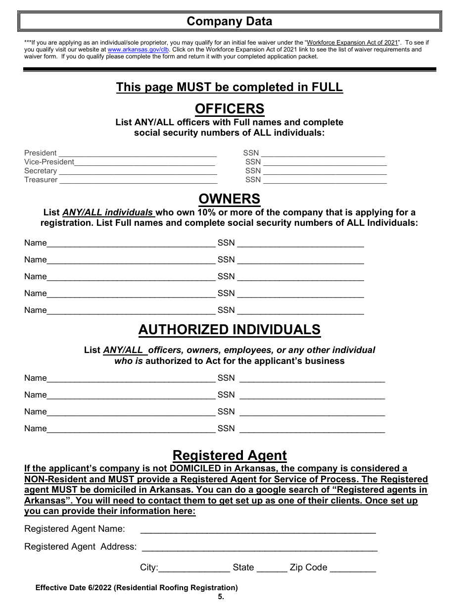 Residential Roofing Registration - Arkansas, Page 5