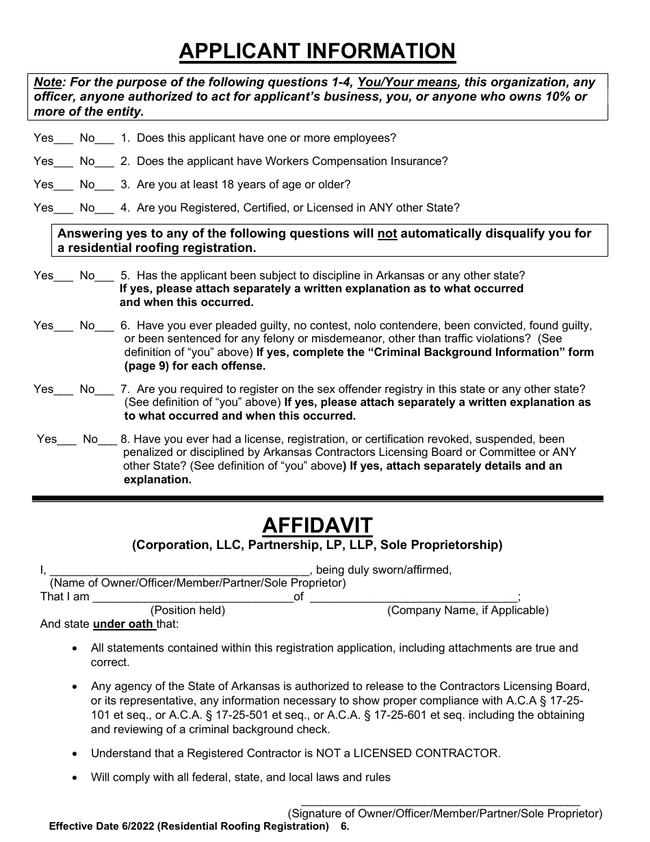 Residential Roofing Registration - Arkansas, Page 6