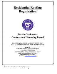 Document preview: Residential Roofing Registration - Arkansas
